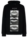 Balmain Men's Lips Print Hoodie In Black
