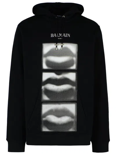 BALMAIN BALMAIN 'LIPS' BLACK COTTON SWEATSHIRT MEN
