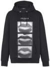 Balmain Men's Lips Print Hoodie In Black