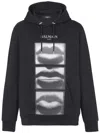 Balmain Men's Lips Print Hoodie In Eab Black White