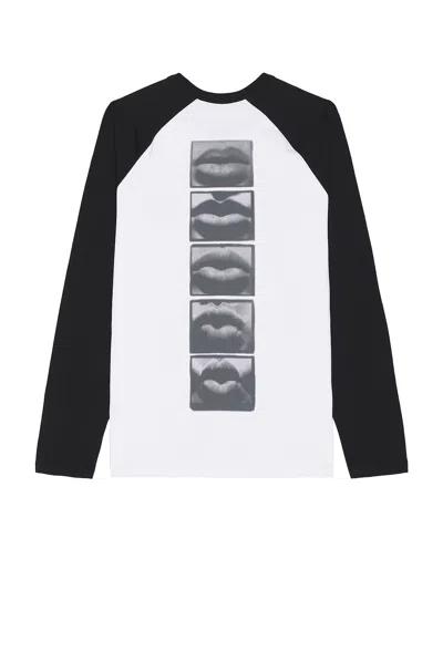 Balmain Lips Print Raglan Long Sleeve T-shirt In White & Black