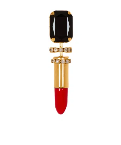 Balmain Lipstick Brooch In Black/gold/bright Red