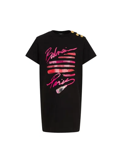 Balmain "lipstick" Logo Dress In Multi