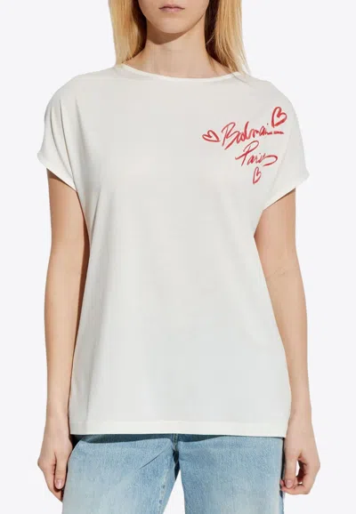 Balmain Lipstick Logo Print T-shirt
