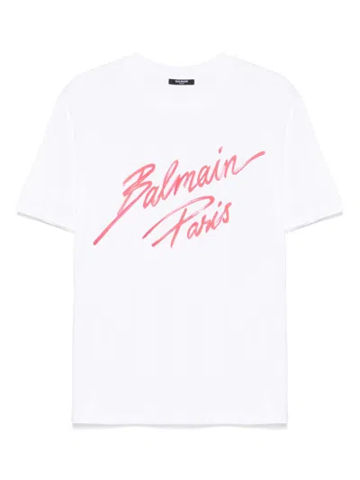 Balmain Lipstick-logo T-shirt In White/red