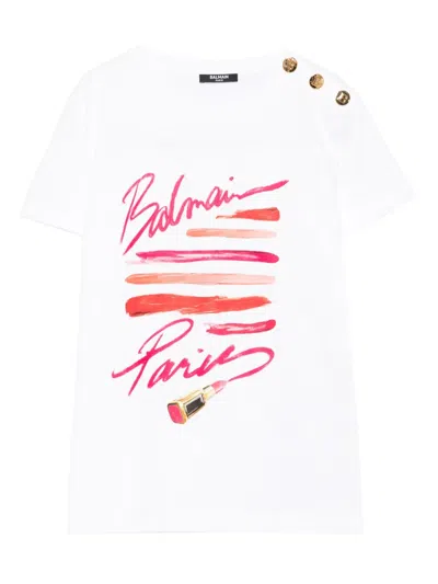 Balmain Kids' Lipstick-print  Paris T-shirt In White