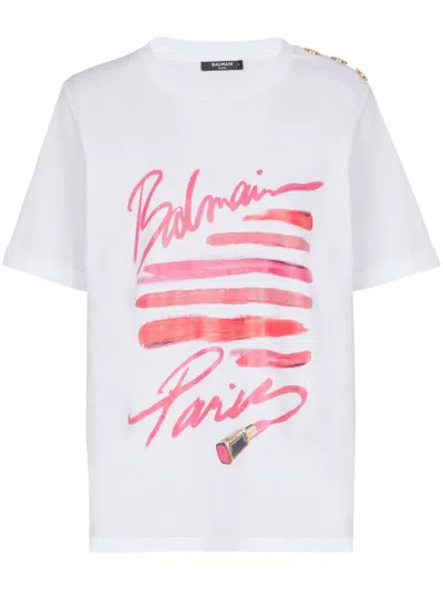 BALMAIN LIPSTICK-PRINT T-SHIRT