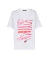 Balmain Cotton Jersey Crewneck T-shirt With Lipstick Print In White