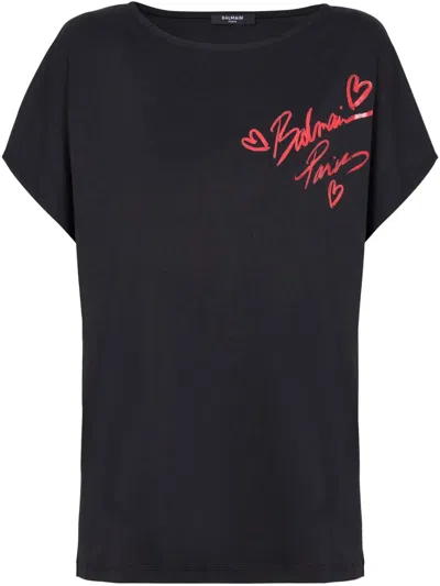 Balmain Lipstick T-shirt In Black