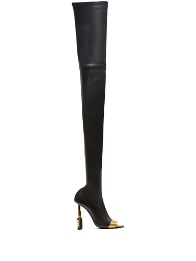 Balmain Lipstick Thigh-length Leather Boots In Black