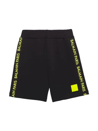 Balmain Little Boy's & Boy's Logo Trim Jersey Shorts In Black Yellow