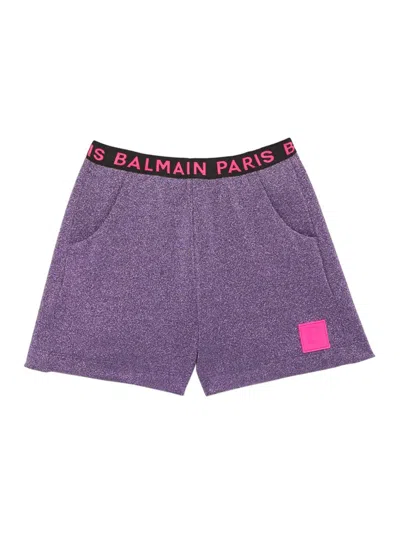 Balmain Little Girl's & Girl's Metallic Jersey Shorts In Lilac