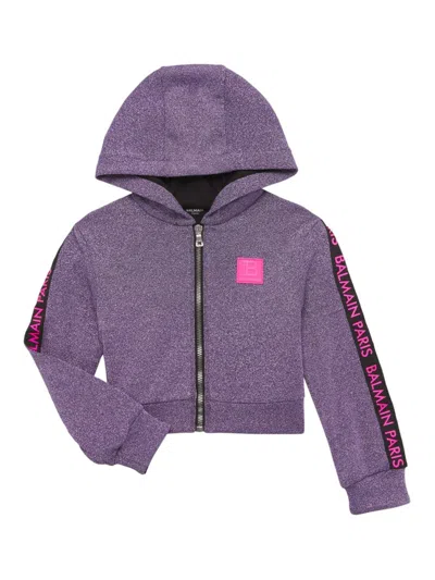 Balmain Kids' Little Girl's & Girl's Metallic Zip-up Hoodie In Lilac
