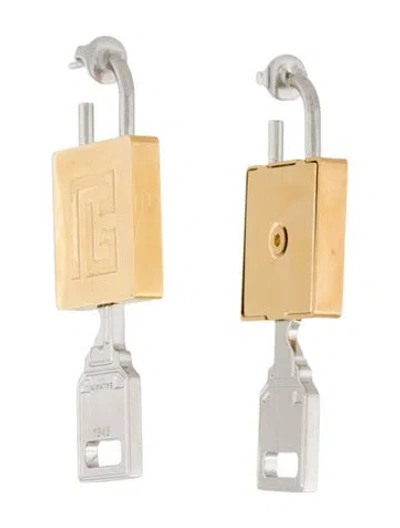 Pre-owned Balmain Lock & Key Drop Earrings In Multicolor
