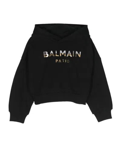 Balmain Logo-print Cotton Hoodie In Black