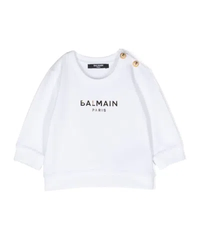 Balmain Babies' Logo-appliqué Cotton Sweatshirt In White