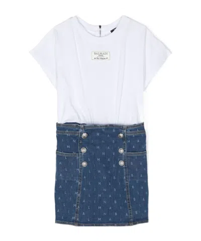 Balmain Kids' Logo-appliqué T-shirt Dress In White