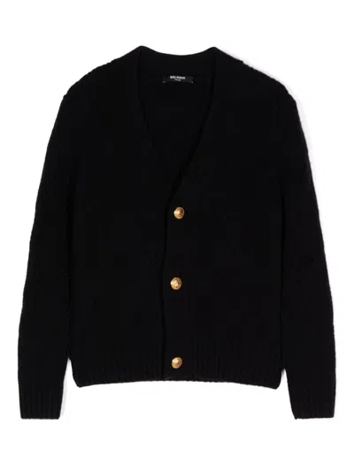 Balmain Kids' Logo-appliqué Cardigan In Black