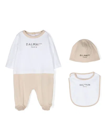 Balmain Babies' Logo-appliqué Cotton Pajamas In White
