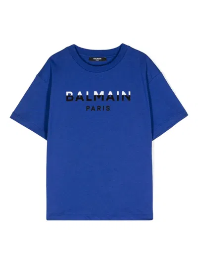 Balmain Kids' Logo-appliqué Cotton T-shirt In Blue
