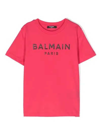 Balmain Kids' Logo-appliqué Cotton T-shirt In Pink
