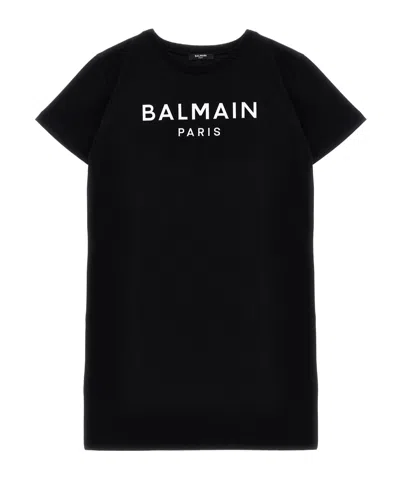 BALMAIN BALMAIN KIDS LOGO APPLIQUÉ CREWNECK STRAIGHT HEM DRESS