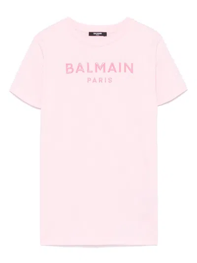 Balmain Kids' Logo-appliqué Dress In Pink