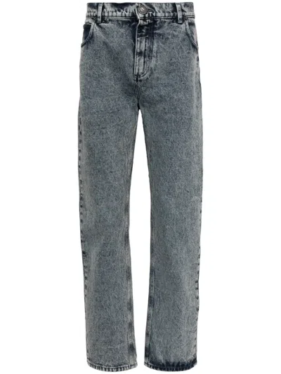 Balmain Logo-appliqué Straight-leg Jeans In Blue