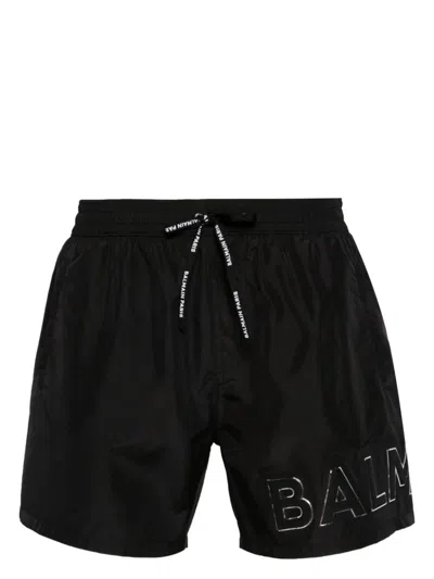 Balmain Logo-appliqué Swim Shorts In Black