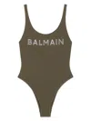 Balmain Logo-appliqué Swimsuit In Green