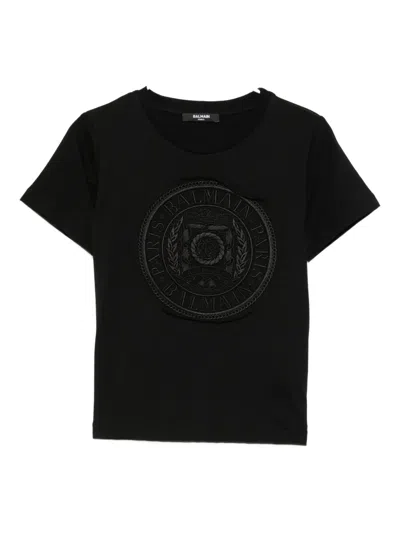Balmain Kids' Logo-appliqué T-shirt In Black