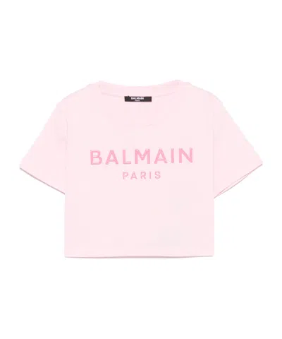 Balmain Logo-appliqué T-shirt In Pink