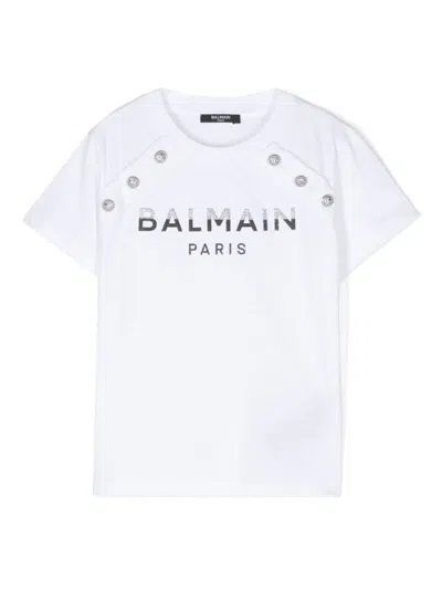 Balmain Kids' Glitter Logo-detail T-shirt In White