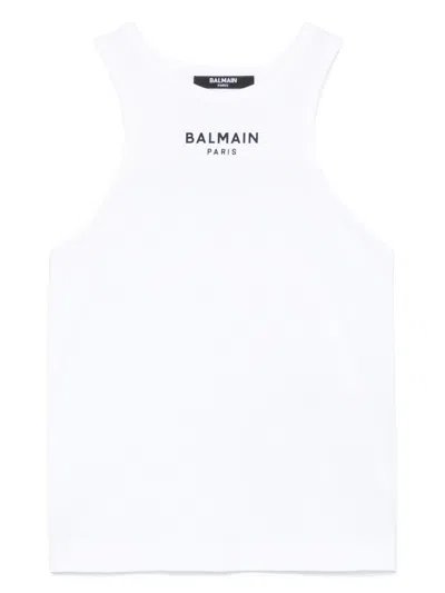 Balmain Kids' Logo-appliqué Tank Top In White