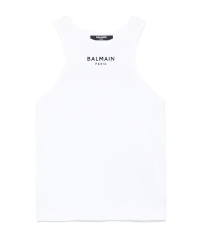 Balmain Logo-appliqué Tank Top In White