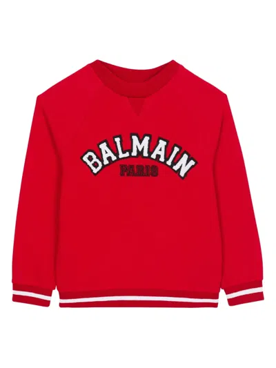 Balmain Kids' Logo-appliqué Varsity Sweatshirt In Red