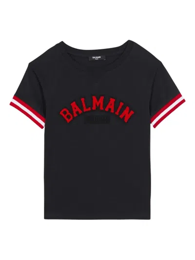 Balmain Kids' Logo-appliqué Varsity T-shirt In Black