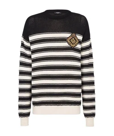 Balmain Logo-badge Knitted Sailor Jumper In Black