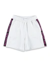 Balmain Logo-print Cotton Shorts In White/fuchsia