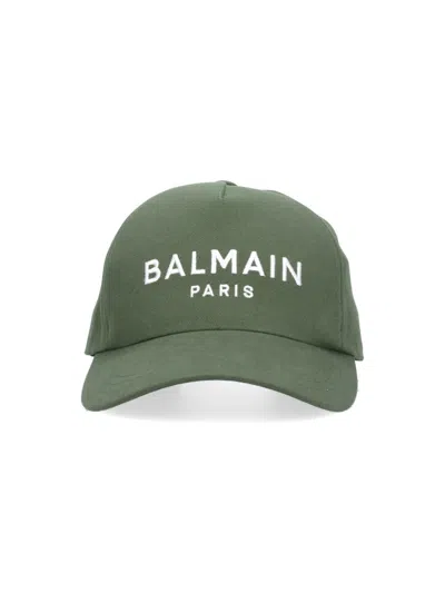 Balmain Logo Embroidered Baseball Cap In Green