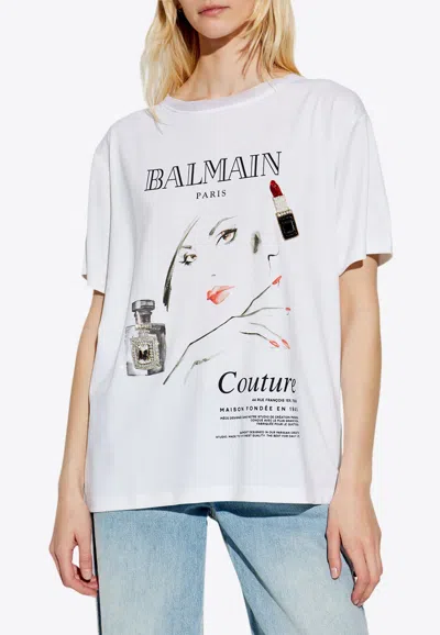 Balmain Beauty Print Embroidery Patches T-shirt In White