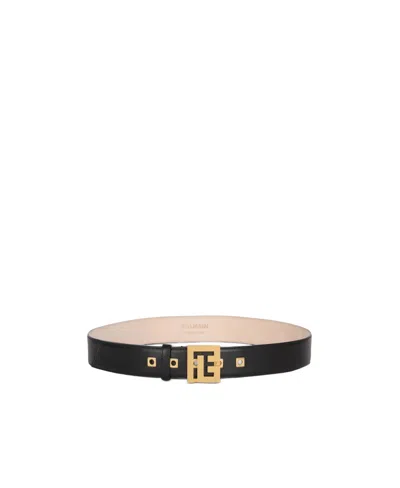 Balmain Leather Pb Belt Belt In Black