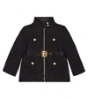 Balmain Logo Belted Coat In Black