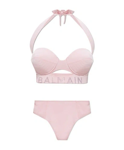 Balmain Logo Bikini Two-piece Set In Pink