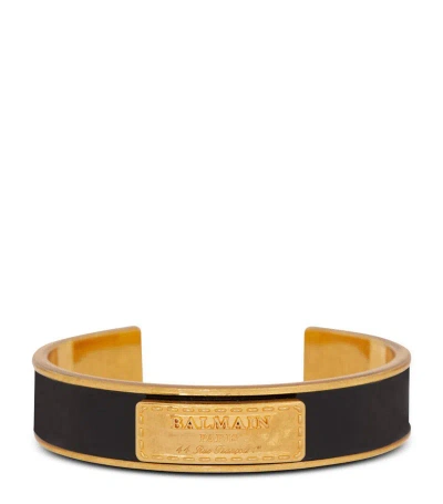 Balmain Logo-plaque Open-cuff Bracelet In 黑色