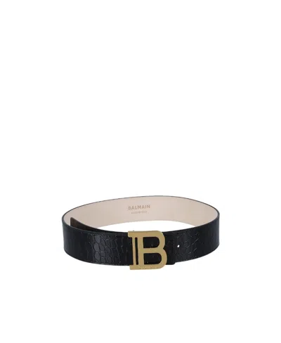 Balmain Logo-buckle Leather Belt In Black