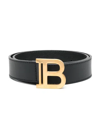 Balmain Kids' Logo-buckle Leather Belt In Black