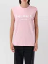 Balmain Logo Button Crew Neck Sleeveless Top In Pink