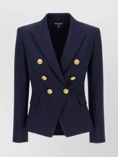 Balmain Double-breasted Wool Blazer In Blue