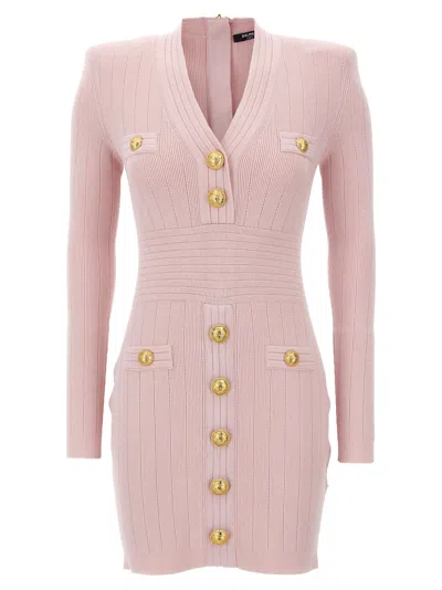 Balmain Logo Button Dress In Pink